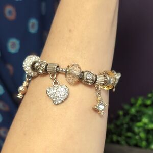 Sparkling Heart & Bunny Slider Charm Bracelet